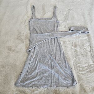 Wilfred Gray Grey Dress Wrap Dress Beachy Poolside Buttery Soft Midi Core Casual